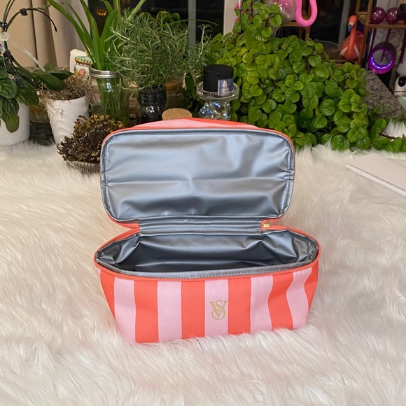 Victoria's Secret Coral and Light Pink Striped Backpack Lunchbox - Picture 3 of 4